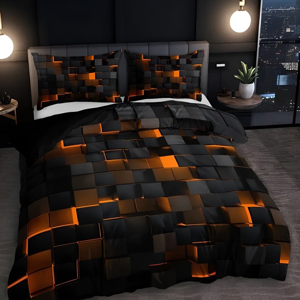 Futuristic Neon Grid 3D Print Microfiber Duvet Cover Set
