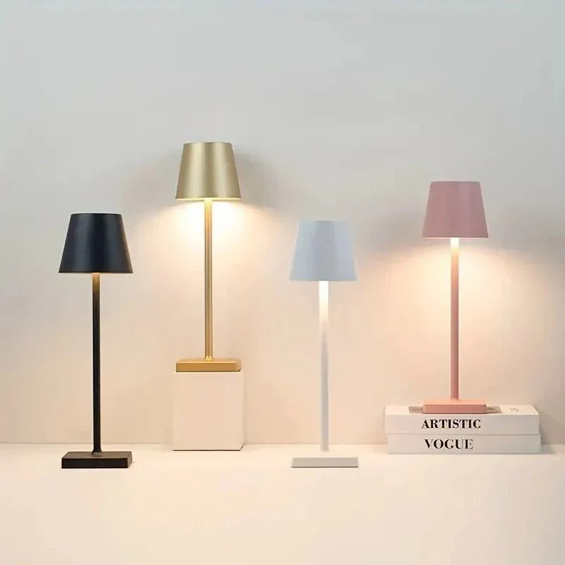 Modern Aluminum Metallic Rechargeable Touch Dimmable Cordless Table Lamp