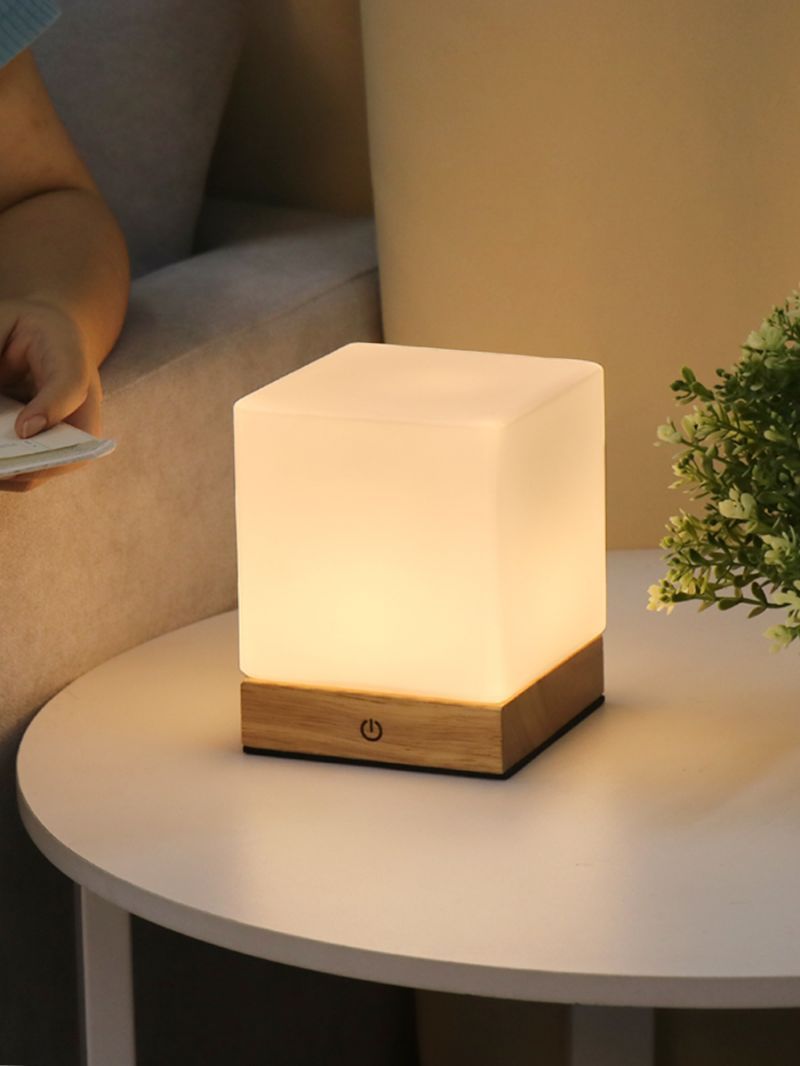 Minimalist Cubic Wood Frosted Glass Table Lamp