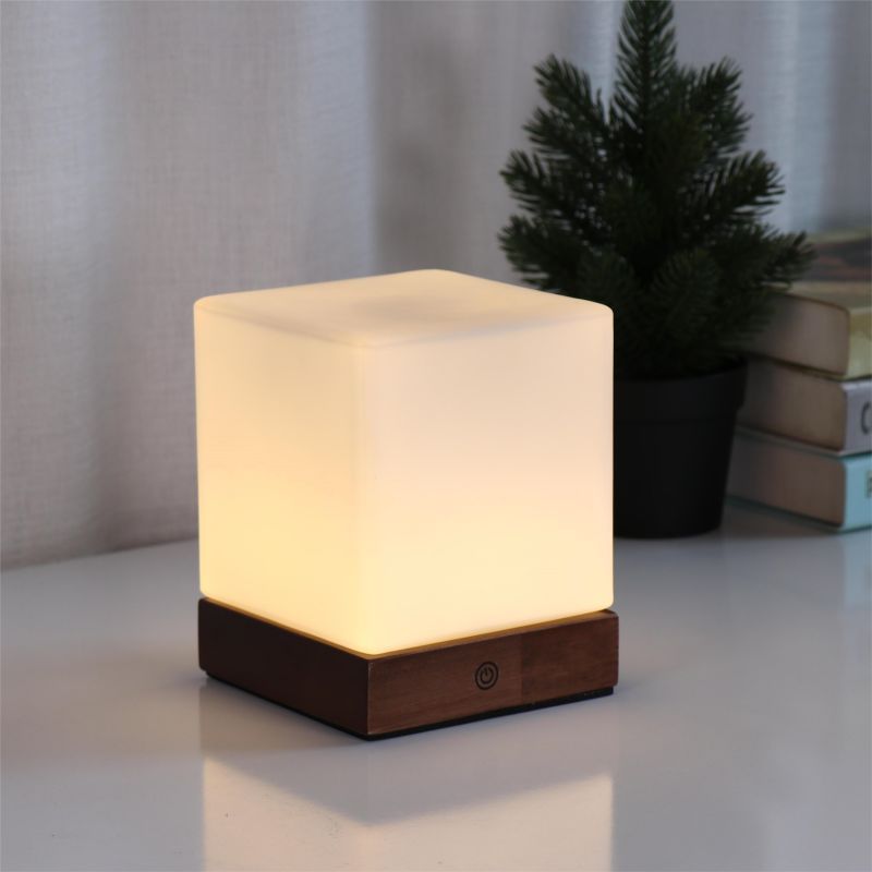Minimalist Cubic Wood Frosted Glass Table Lamp