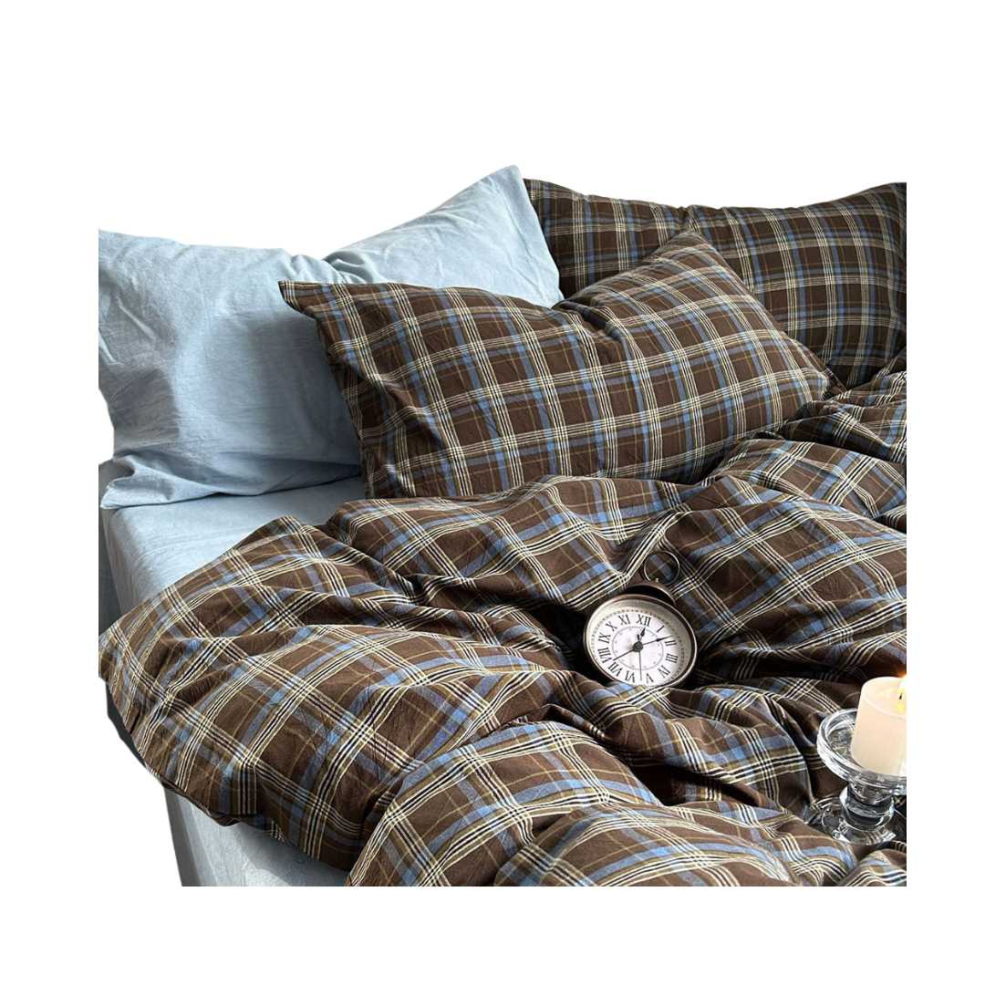 Vintage Checkered Cottage Cotton Duvet Cover Bedding Set