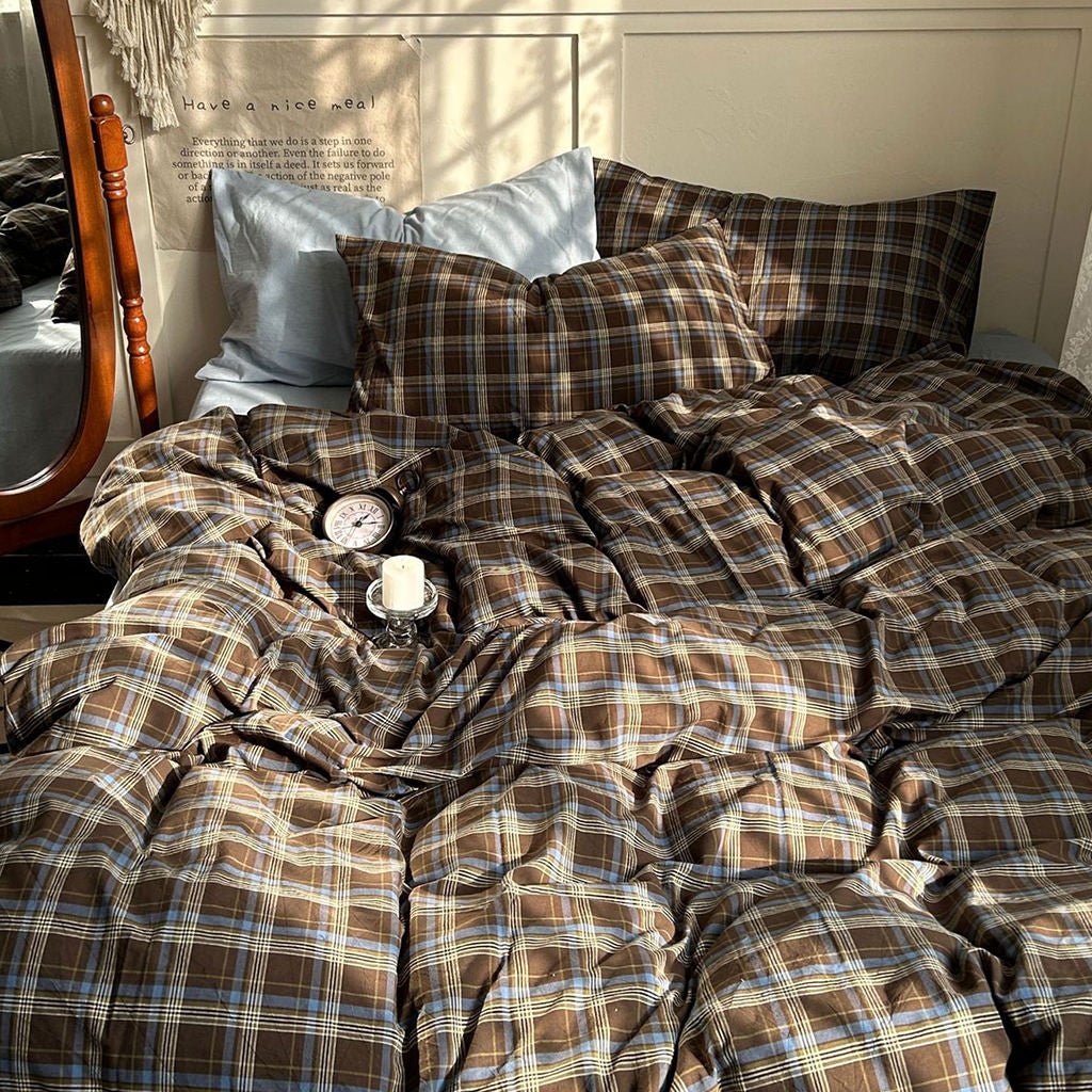 Vintage Checkered Cottage Cotton Duvet Cover Bedding Set