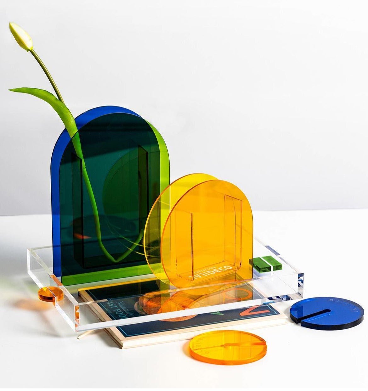 Rectangular Acrylic Neon Handle Serving Tray