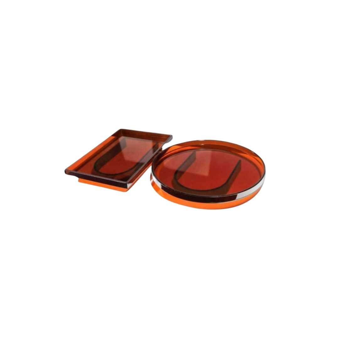 Modern Amber Acrylic Rectangular And Round Serving Tray