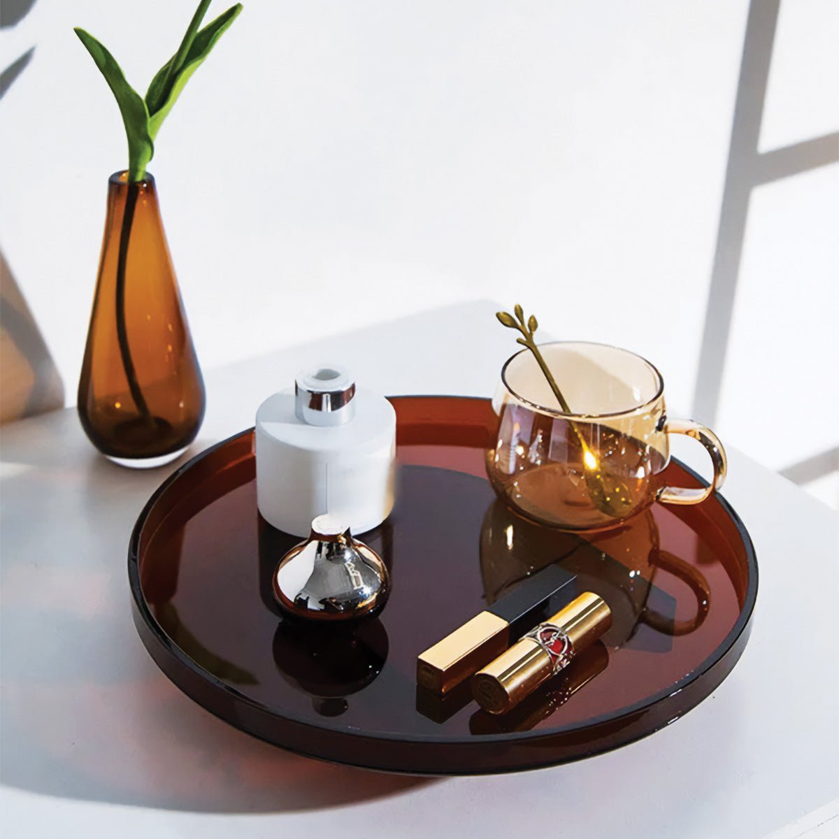 Modern Amber Acrylic Rectangular And Round Serving Tray