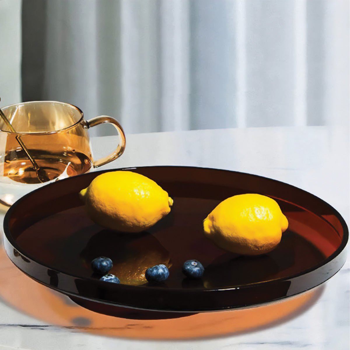 Modern Amber Acrylic Rectangular And Round Serving Tray