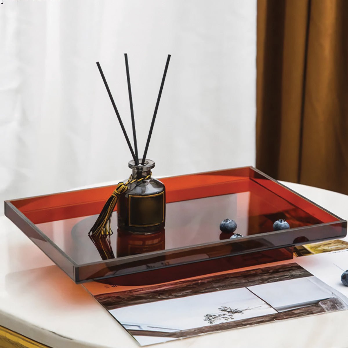 Modern Amber Acrylic Rectangular And Round Serving Tray
