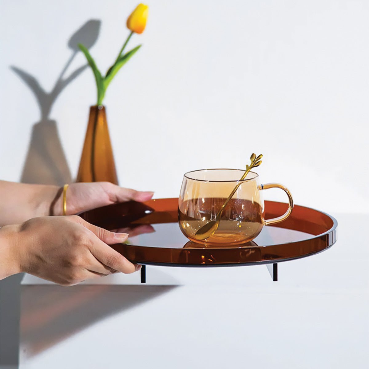 Modern Amber Acrylic Rectangular And Round Serving Tray
