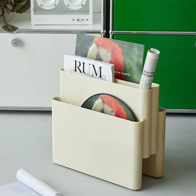 Compact Multi Compartment Durable Plastic Magazine Rack Organizer