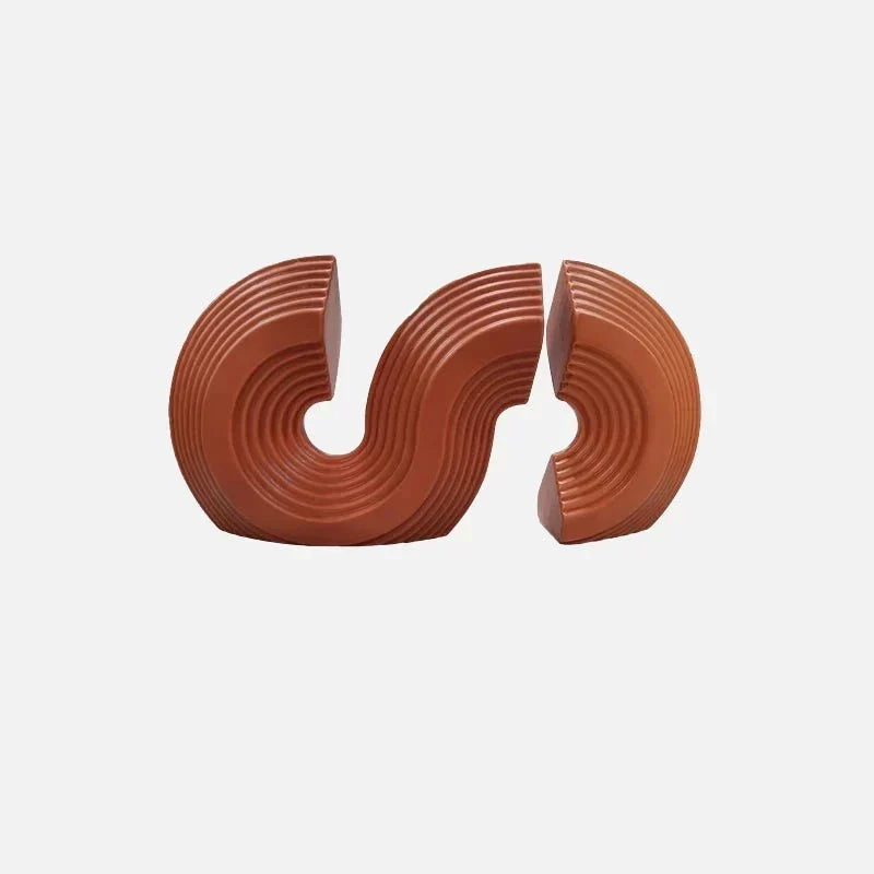 Sculptural Arched Ceramic Grooved Texture Bookend Set