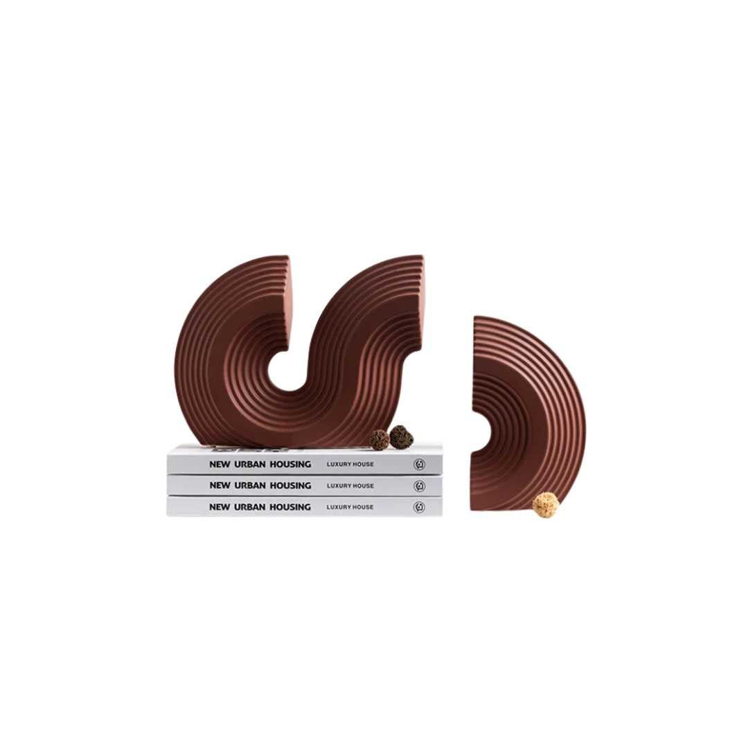 Sculptural Arched Ceramic Grooved Texture Bookend Set
