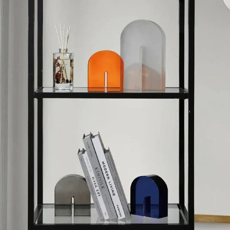 Geometric Polished Crystal Cube Arch Nonslip Bookends