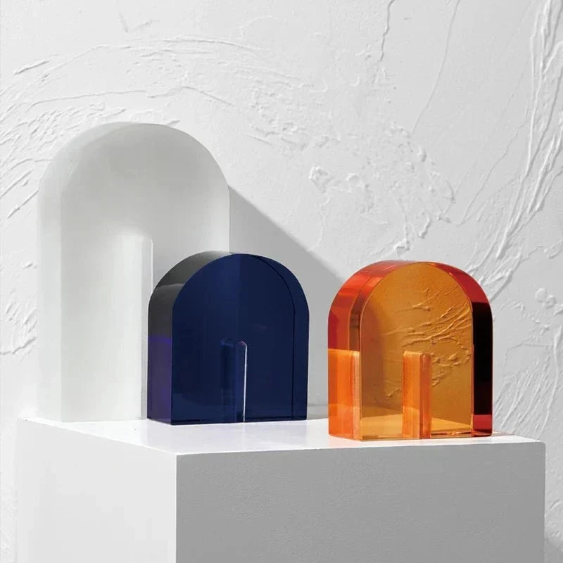 Geometric Polished Crystal Cube Arch Nonslip Bookends