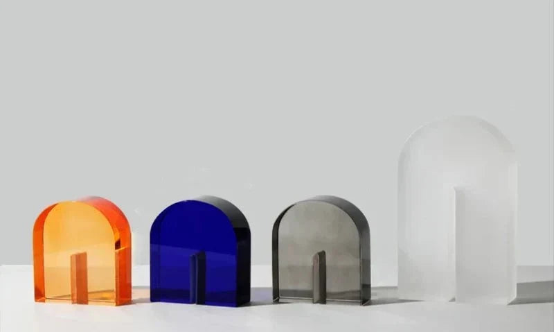 Geometric Polished Crystal Cube Arch Nonslip Bookends