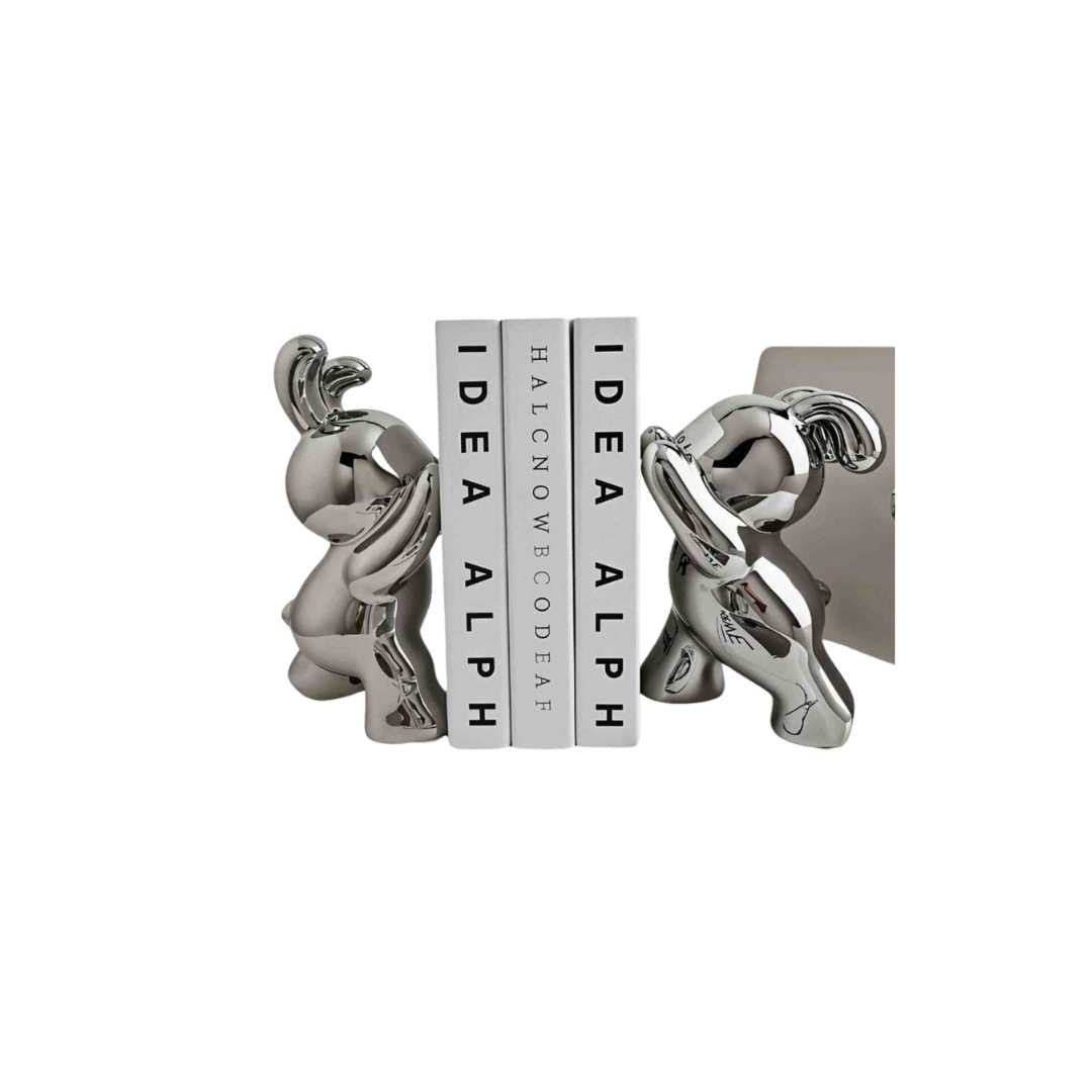 Sculptural Rabbit Shaped Modern Weighted Bookends Set