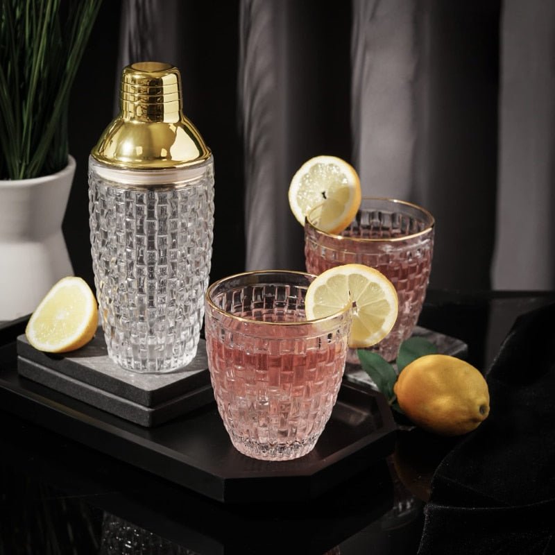 Clear Glass Gold Accent Stainless Steel Cocktail Shaker