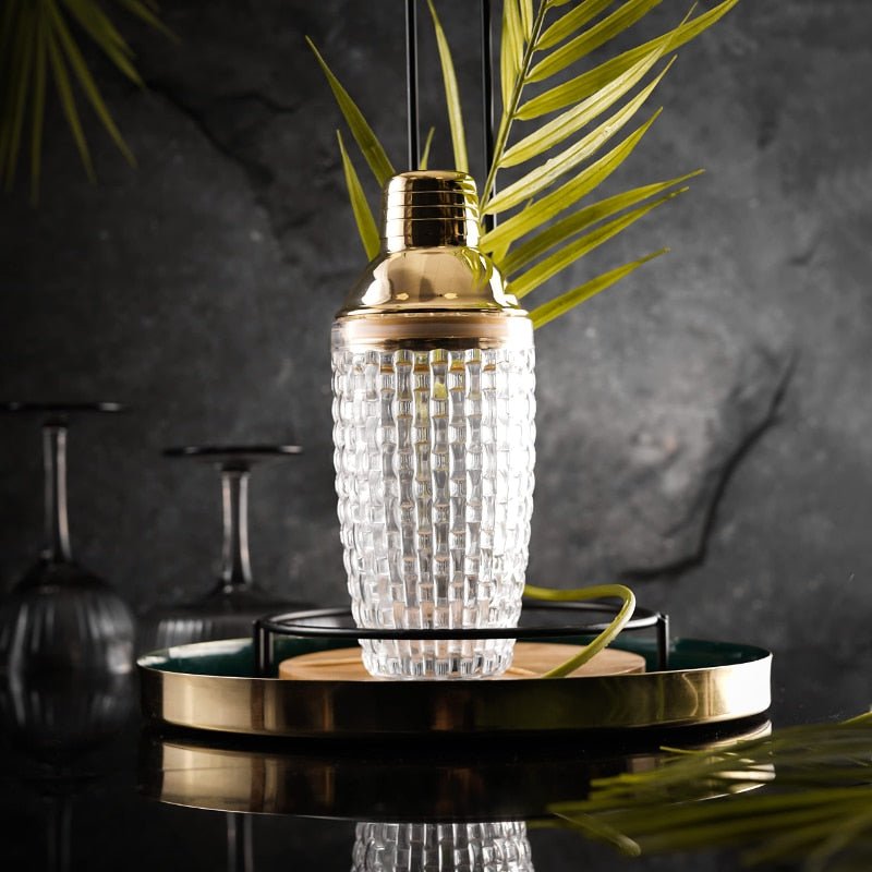 Clear Glass Gold Accent Stainless Steel Cocktail Shaker