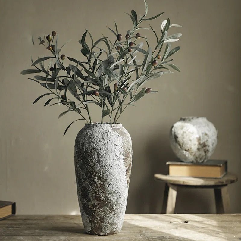 Minimalist Stone-Finish Ceramic Decorative Vase For Living Room