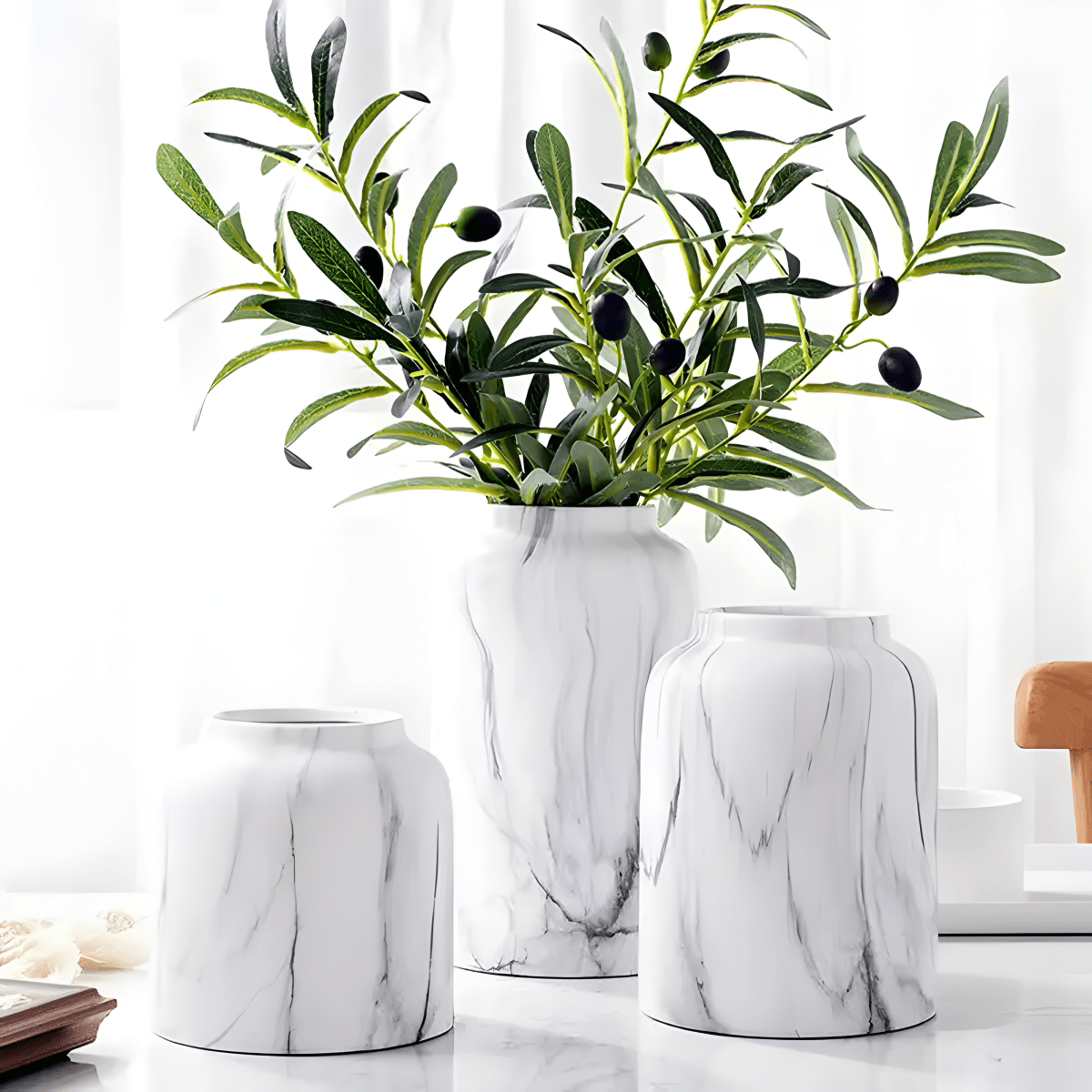 Marbled Ceramic Glossy Finish Three Piece Vase Set