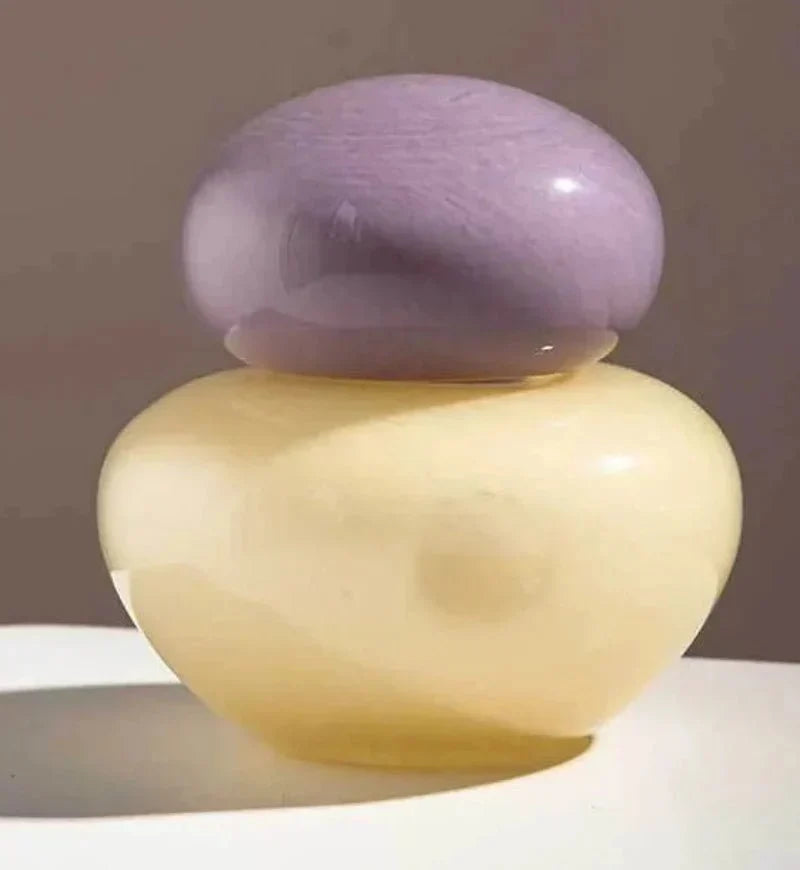 Glossy Pebble Lid Elliptical Glass Flower Vase