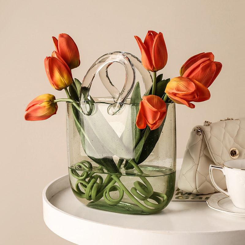 Sculptural Handbag Silhouette Clear Glass Decorative Flower Vase