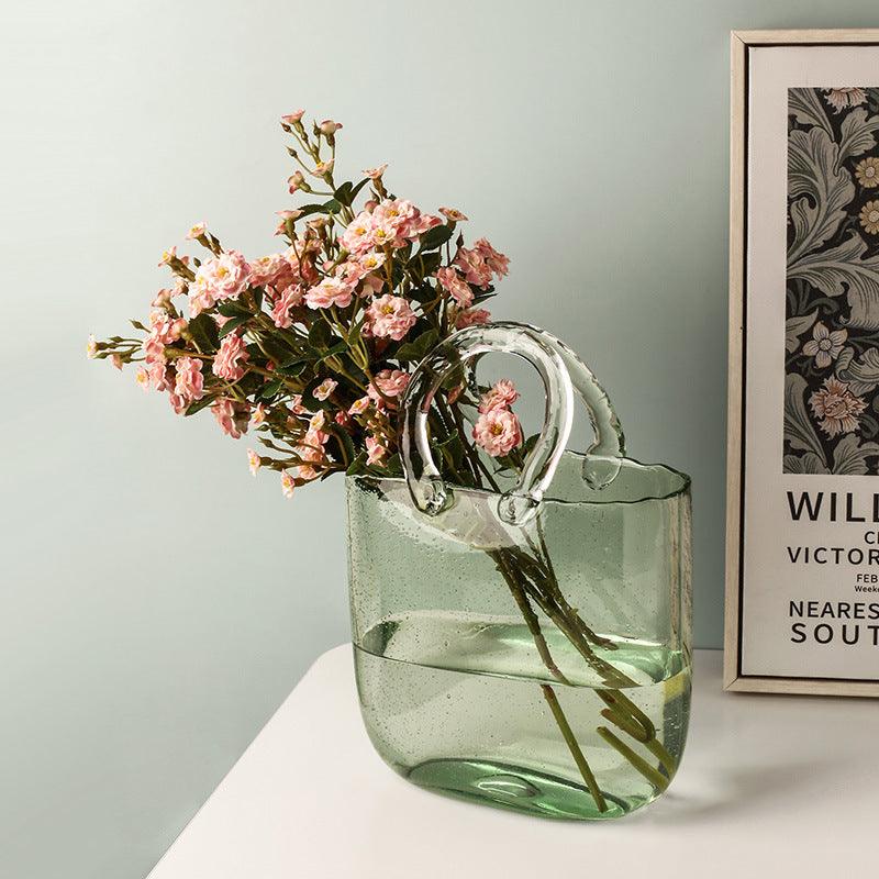 Sculptural Handbag Silhouette Clear Glass Decorative Flower Vase