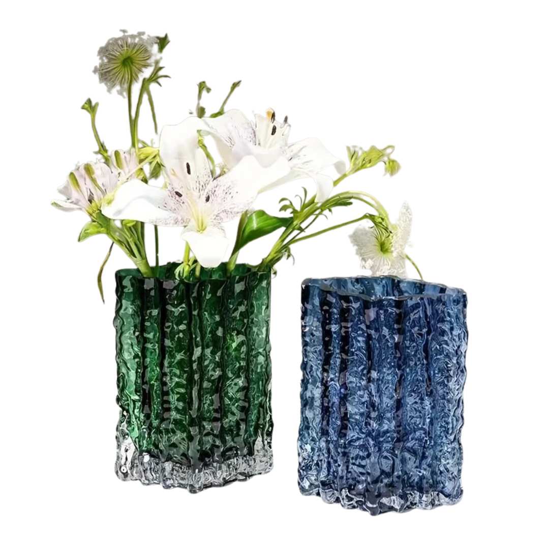 Frosted Textured Glass Sculpted Ice Effect Decorative Flower Vase