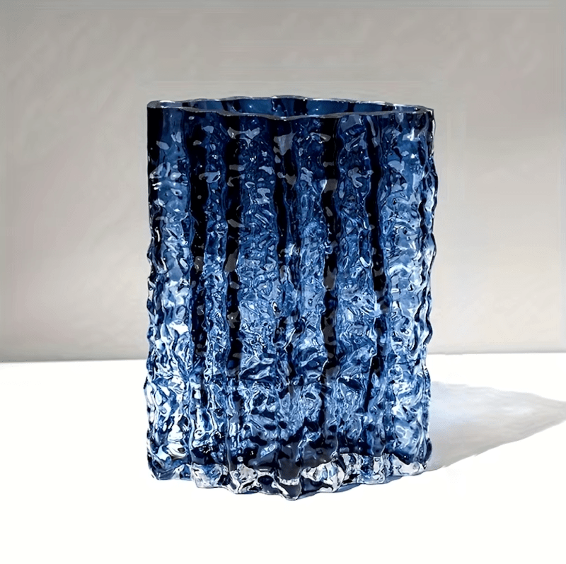 Frosted Textured Glass Sculpted Ice Effect Decorative Flower Vase