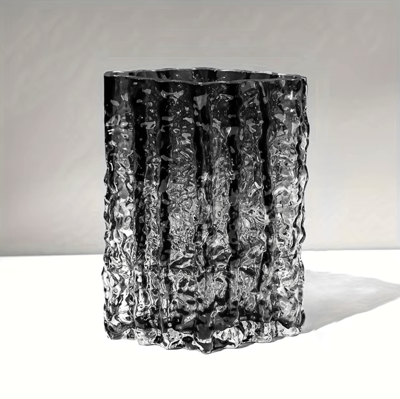 Frosted Textured Glass Sculpted Ice Effect Decorative Flower Vase