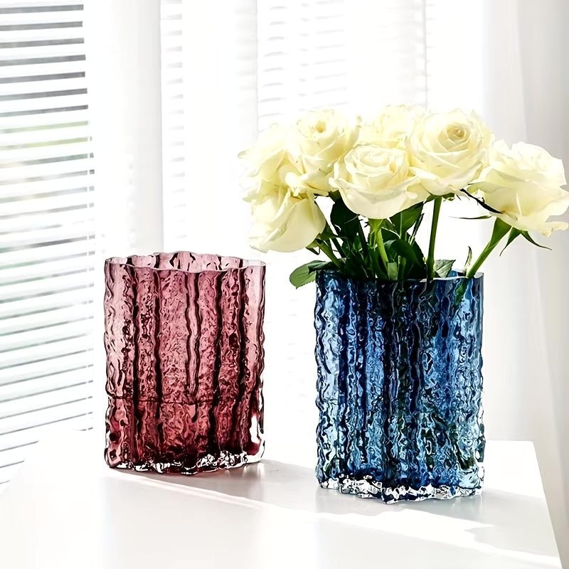 Frosted Textured Glass Sculpted Ice Effect Decorative Flower Vase