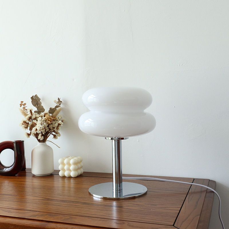 Sculptural Glossy Glass Egg Cake Shaped Table Lamp