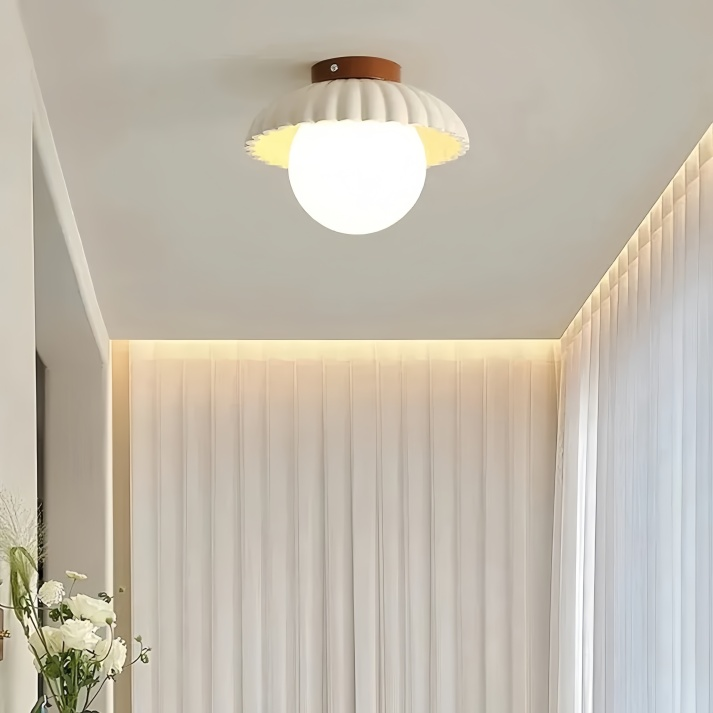 Ribbed Iron Frosted Glass Globe Flush Mount Ceiling Light