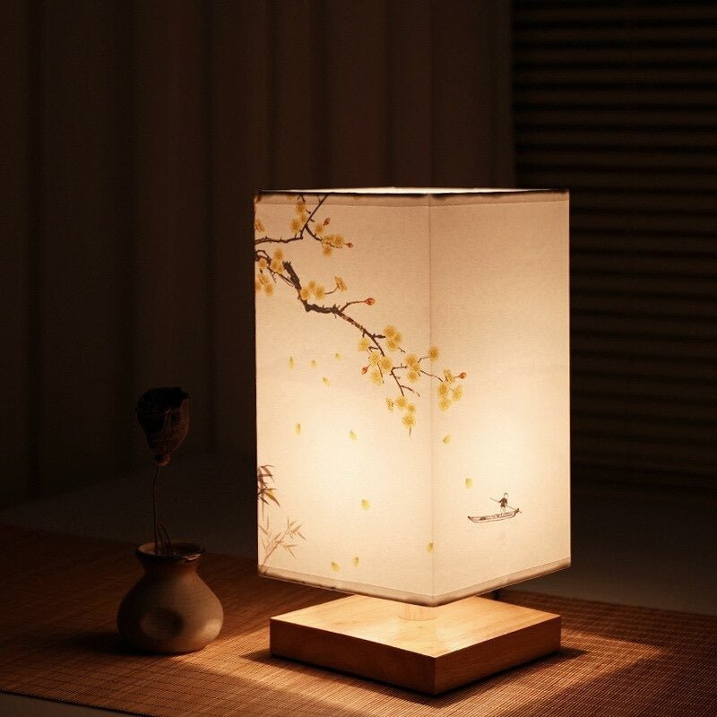 Japanese Scandinavian Minimalist Bamboo Wood Push Button Table Lamp