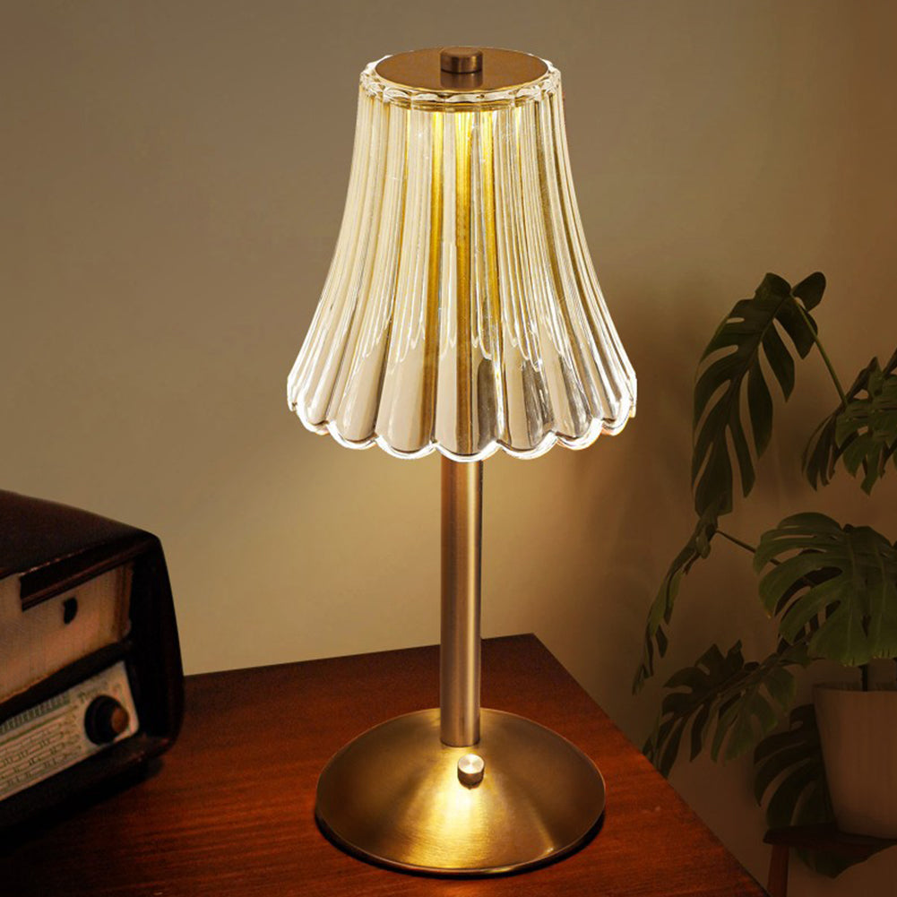 Retro Crystal Shade Brushed Aluminum Rechargeable Touch Control Table Lamp
