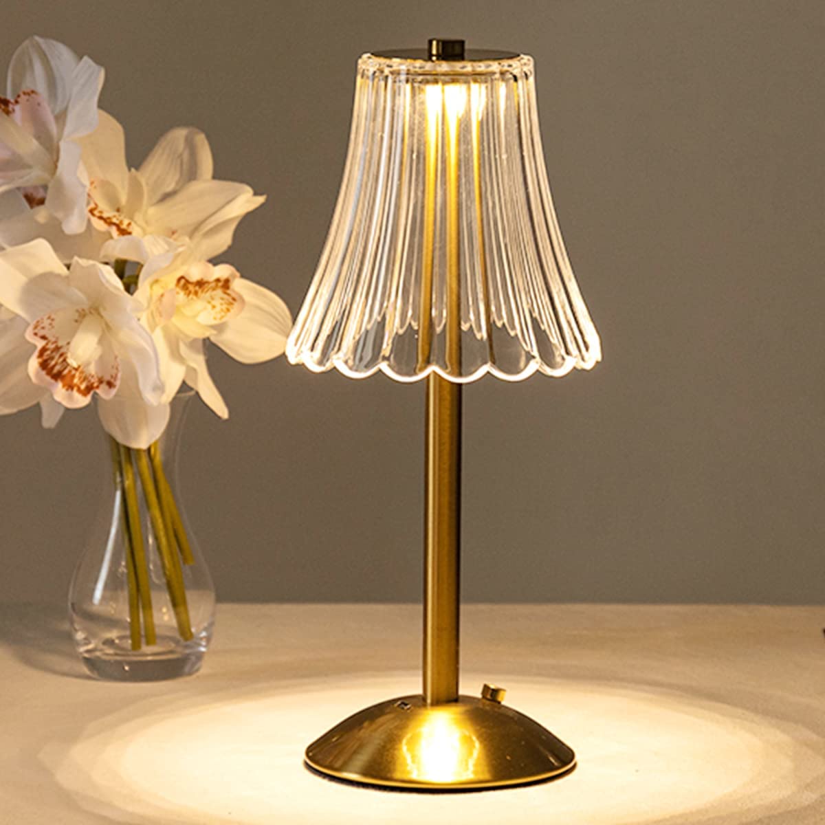 Retro Crystal Shade Brushed Aluminum Rechargeable Touch Control Table Lamp