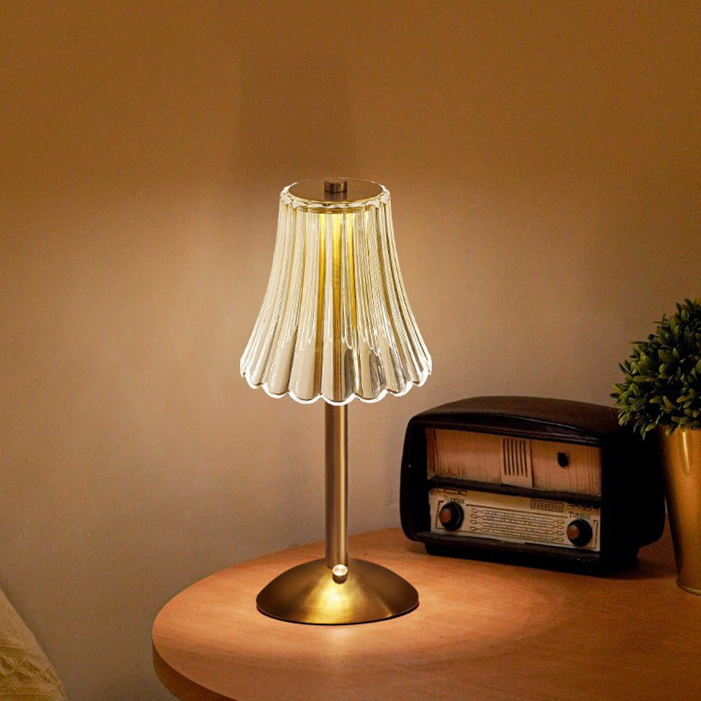 Retro Crystal Shade Brushed Aluminum Rechargeable Touch Control Table Lamp