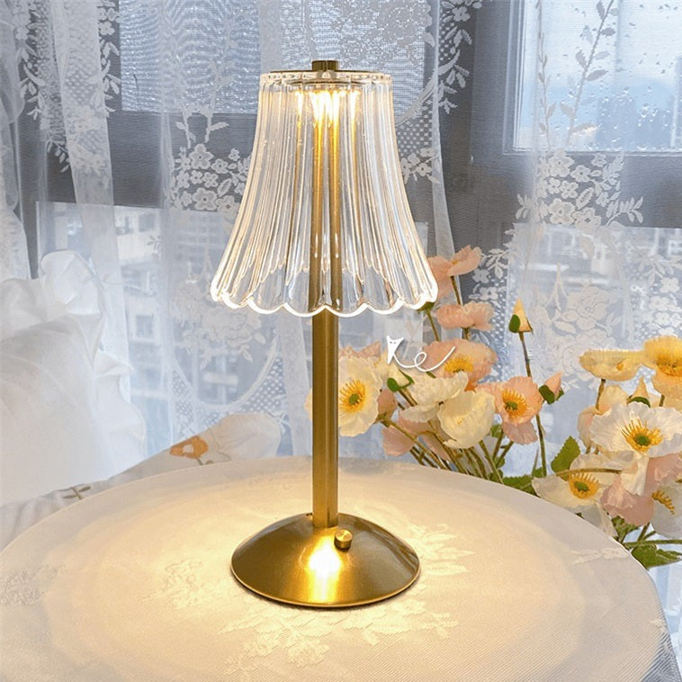 Retro Crystal Shade Brushed Aluminum Rechargeable Touch Control Table Lamp