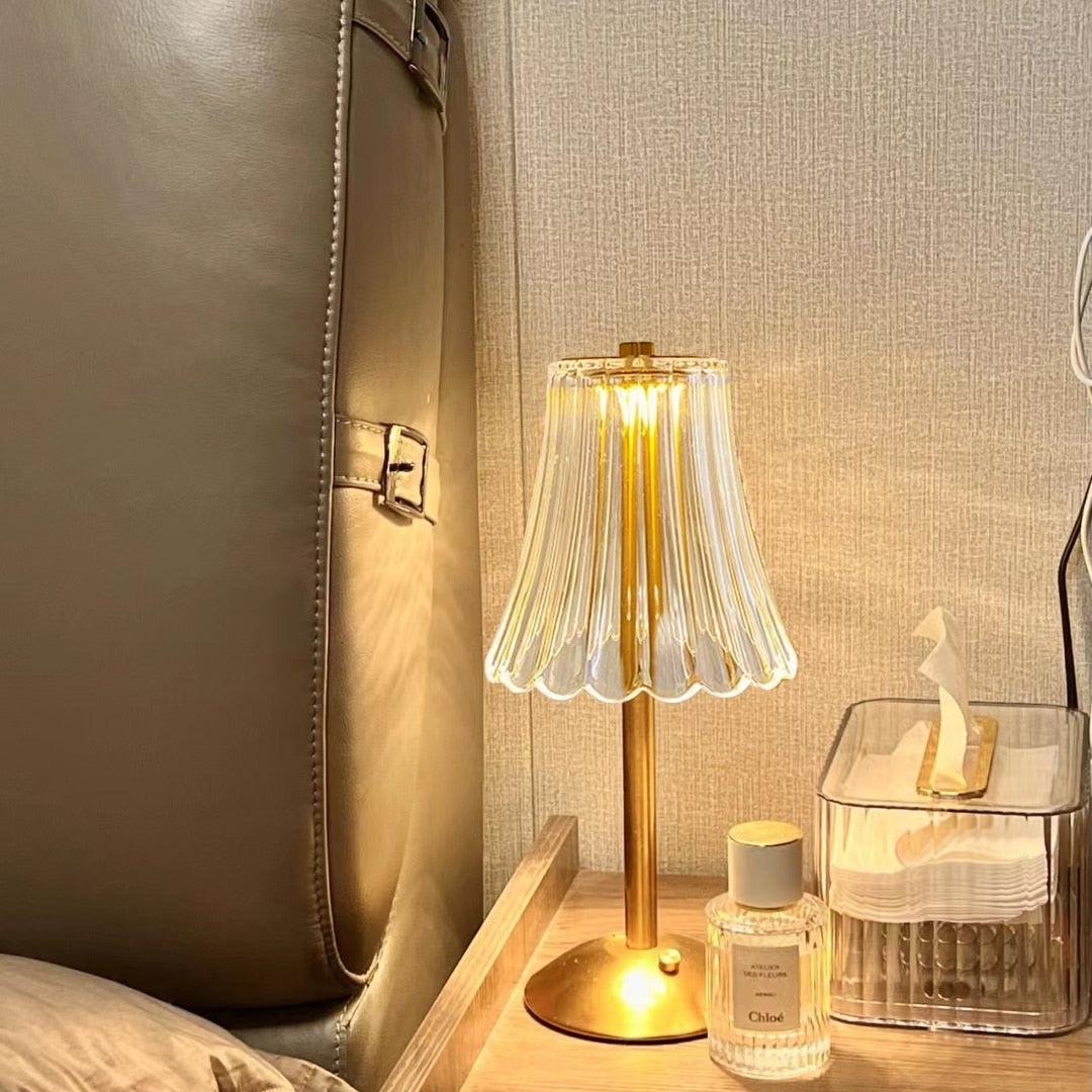 Retro Crystal Shade Brushed Aluminum Rechargeable Touch Control Table Lamp