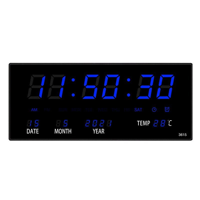 Mirrored Glass Illuminated Multifunctional Digital Wall Clock With Alarm