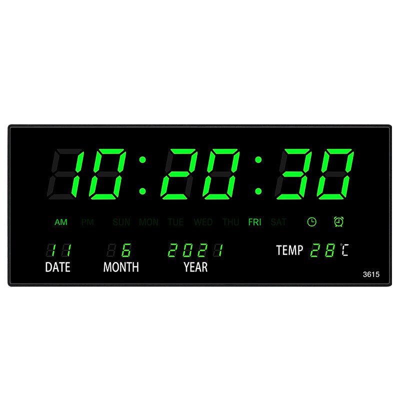 Mirrored Glass Illuminated Multifunctional Digital Wall Clock With Alarm
