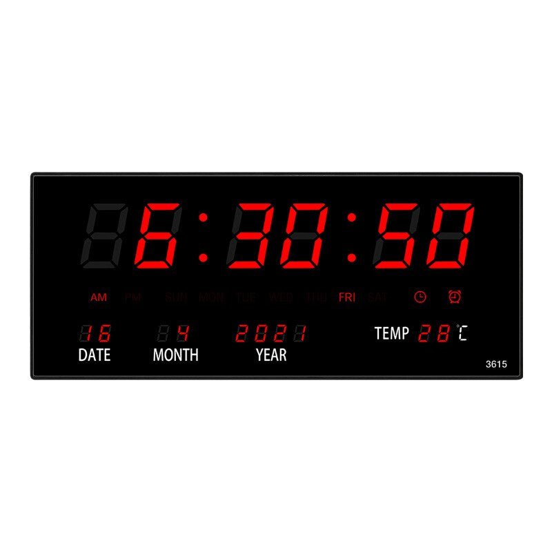 Mirrored Glass Illuminated Multifunctional Digital Wall Clock With Alarm