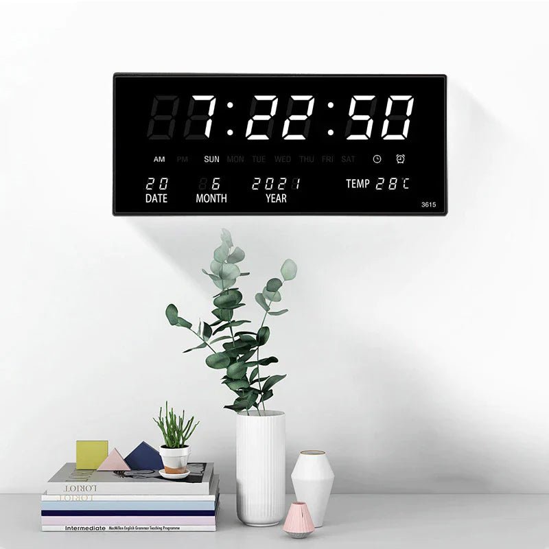 Mirrored Glass Illuminated Multifunctional Digital Wall Clock With Alarm