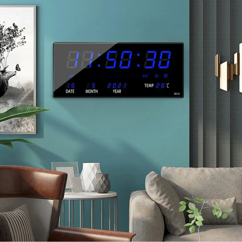 Mirrored Glass Illuminated Multifunctional Digital Wall Clock With Alarm