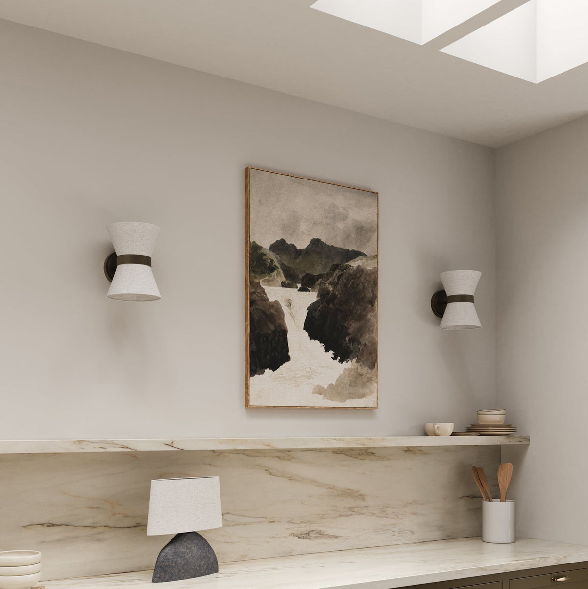 Aged Bronze Linen Shade Classic Modern Wall Light