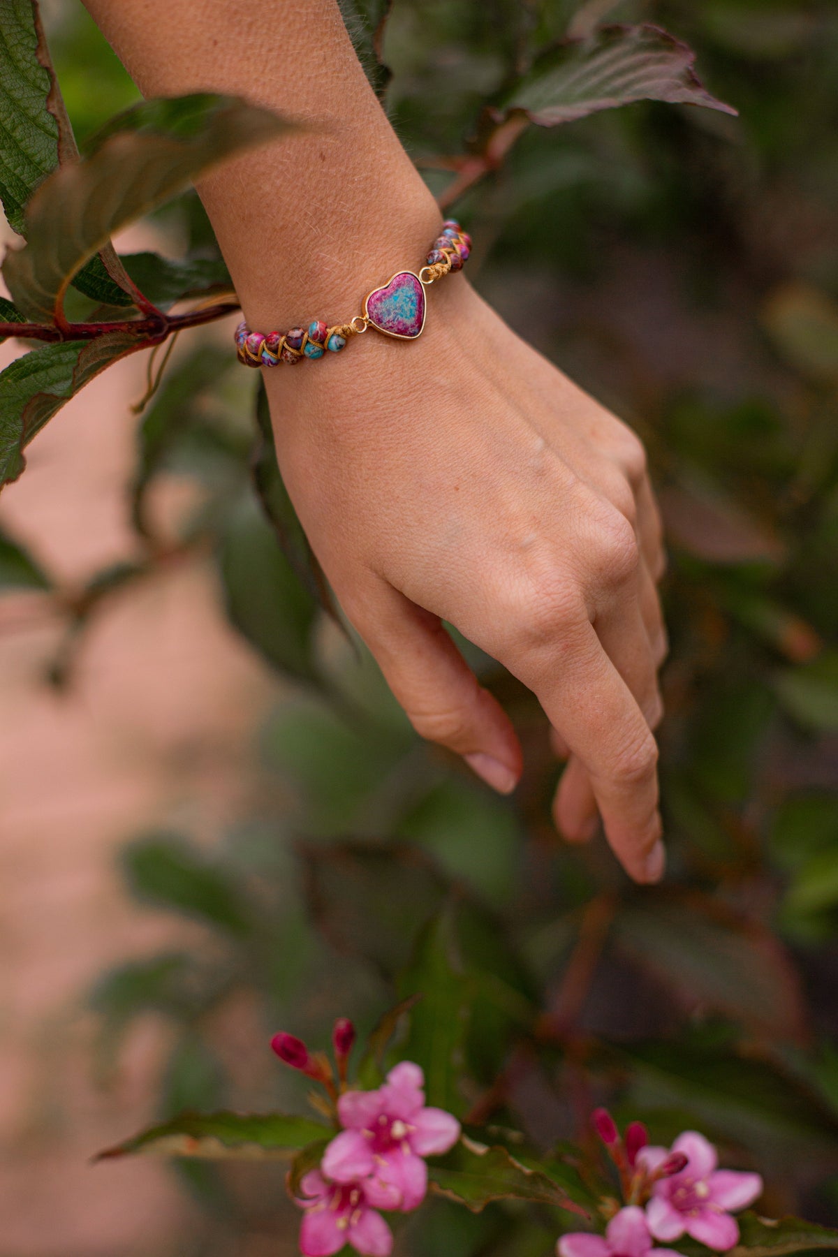 Handmade Jasper Crystal Beaded Adjustable Cord Friendship Bracelet