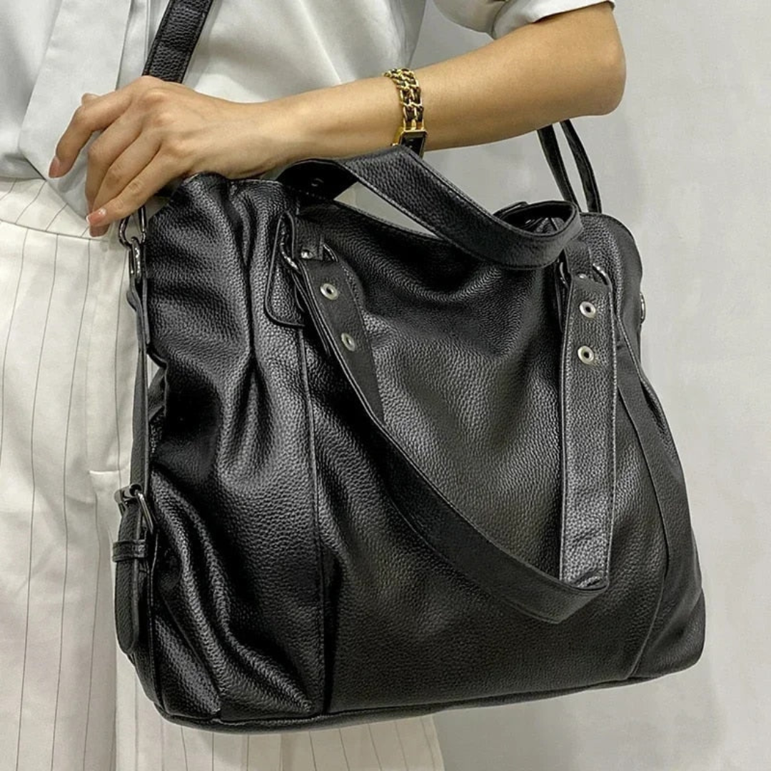 Spacious Genuine Leather Zip Closure Women's Shoulder Bag