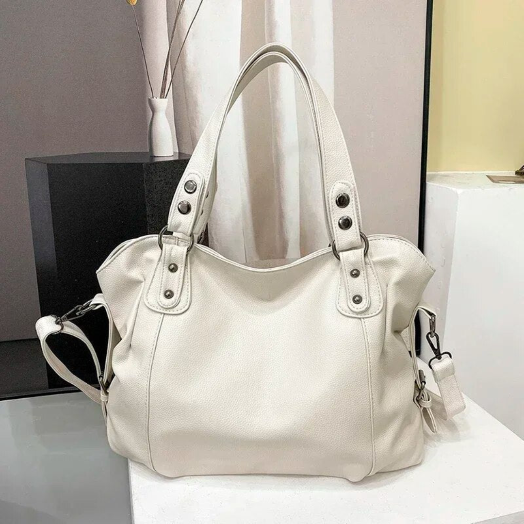 Spacious Genuine Leather Zip Closure Women's Shoulder Bag