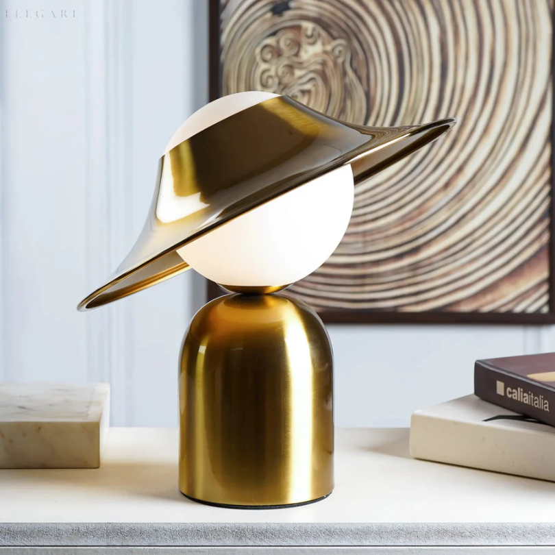 Sleek Gold-Colored Tilted Head Metal Warm Glow Table Lamp