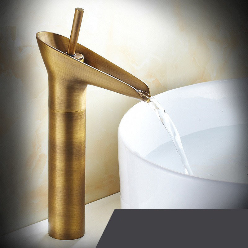 Vintage Waterfall Spout Single Hole Bathroom Faucet