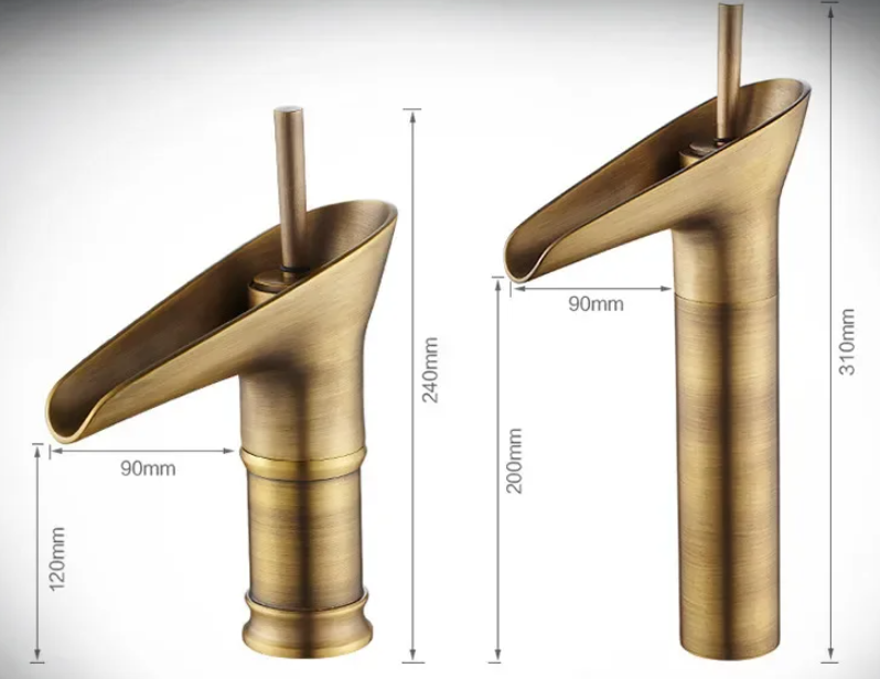 Vintage Waterfall Spout Single Hole Bathroom Faucet